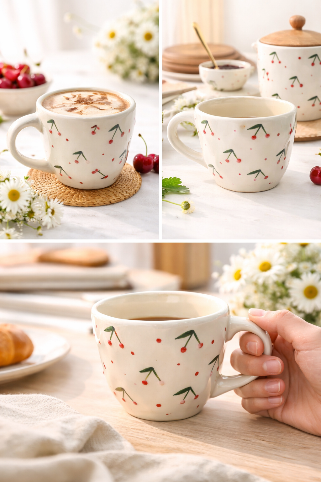 🍒 Cherry Blossom Ceramic Mug – Cute Aesthetic Coffee Cup