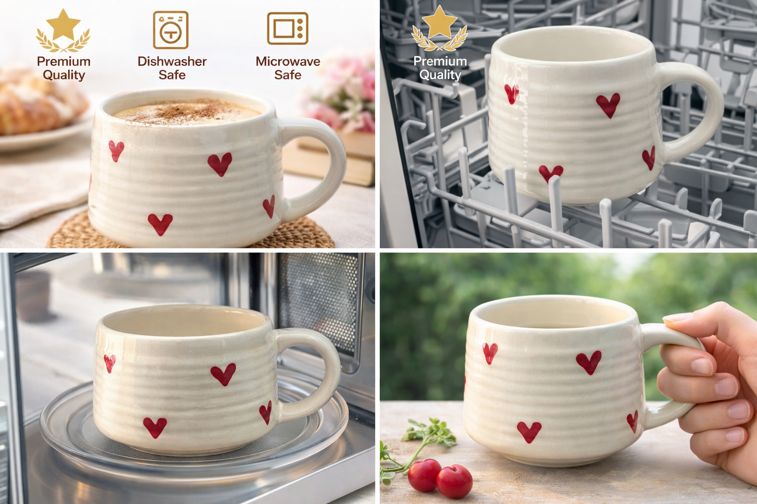 ❤️ Heart Ceramic Mug – Aesthetic Coffee Cup