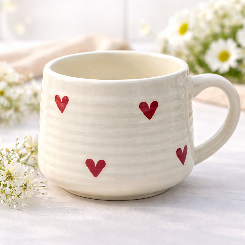 ❤️ Heart Ceramic Mug – Aesthetic Coffee Cup